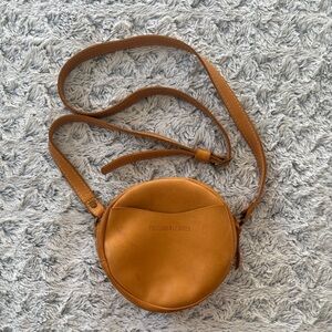 Portland Leather Circle Small Round Crossbody Bag in Mustard / Marigold Yellow!
